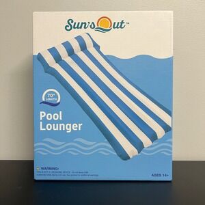Suns Out Pool Lounger Float 70 In Inflatable Blue White Cabana Stripe New in Box